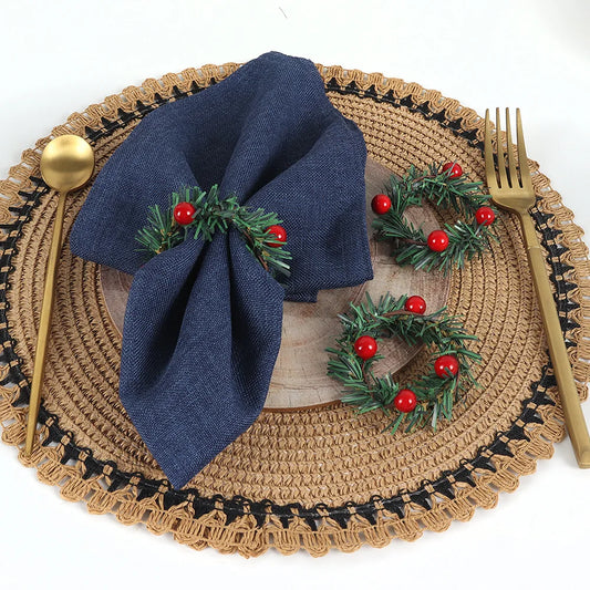 6-Piece Napkin Rings with Flowers, Pinecones and Red Berries